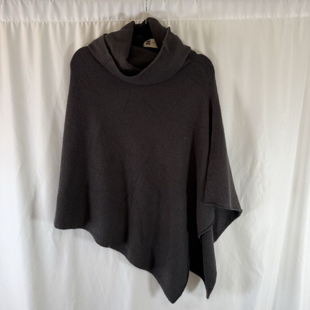 Look by M Wrap Poncho Womens One Size Brown Merino Wool Blend Mock Neck Pullover